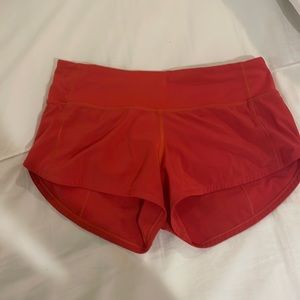 Red lululemon speed up shorts